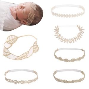 Baby Girls Gold Lace Stretch Botanical Headbands Set of 6